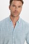 Men's Regular Fit Comfortable Cut 100% Cotton Linen Effect Plain Green Shirt with Folded Sleeves - 6