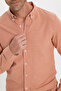 Men's Slim Fit 100% Cotton Buttoned Collar Flam Linen Orange Shirt - 4