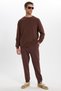Unisex Relax Fit Comfortable Cut 100% Cotton 3 Thread Basic Brown Crew Neck Sweatshirt - 2