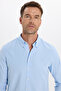 Men's Slim Fit Slim Fit Plain Oxford Embroidered Button-Down Collar Blue Sports Shirt - 6