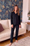 Black Plain Front Buttoned Plush Fleece Pajama Set - 6