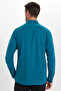 Men's Regular Fit Classic Cut 100% Cotton Linen Texture Double Pocket Petrol Color Shirt - 9