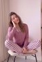 Powder Line Patterned Bamboo Front Button Long Sleeve Women's Pajamas Set - 4