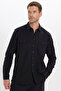 Men's Classic Fit Regular Fit Long Sleeve 100% Cotton Linen Texture Double Pocket Black Shirt - 5
