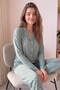 Green Heart Patterned Bamboo Front Button Long Sleeve Women's Pajamas Set - 4
