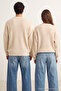 Bej Oversize Fit Couple/Çift Geniş Kalıp Bisiklet Yaka Basic Triko Kazak TMNAW23KZ00189 - 2