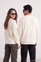 Ekru Oversize Fit Geniş Kalıp Bisiklet Yaka Nakışlı Triko Kazak TMNAW24KZ00032 - 6