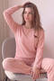 طقم بيجاما نسائي محبوك بأكمام طويلة، بنقشة Powder Fox، Seoul Knit