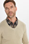 Men's Slim Fit V-Neck Cotton Stone Color Sweater - 6