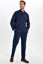 Men's Regular Fit Classic Cut Cotton Easy-Iron Dobby Navy Blue Shirt - 2