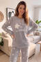 Gray Hello Winter Patterned Women's Plush Pajama Set - 6