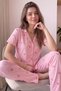 Pink B Patterned Bamboo Front Buttoned Short Sleeve Pajama Set
