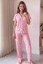 Pink B Patterned Bamboo Front Buttoned Short Sleeve Pajama Set - 7
