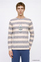 Men's Indigo-Ecru 2-Piece Soft Textured 100% Cotton Standard Fit Crew Neck Side Pocket Striped Pajamas - 4