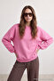 Pembe Oversize/Rahat Kesim Basic Bisiklet Yaka Kalın/İçi polarlı Örme Sweatshirt TWOAW24SW00102 - 3