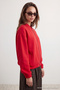 Kırmızı Fermuarlı Oversize/Geniş Kalıp Kalın İçi Polarlı Örme Hırka/Sweatshirt TWOAW25SW00122 - 2
