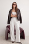 Ekru Wide Leg/Geniş Paça Yüksek Bel Dokuma Kumaş Pantolon TWOAW22PL0066