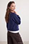 Lacivert Relaxed/Rahat Kalıp Basic Reglan Kol Bisiklet Yaka Örme Sweatshirt TWOAW24SW00104 - 2