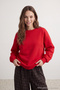 Kırmızı Oversize/Rahat Kesim Basic Bisiklet Yaka Kalın/İçi polarlı Örme Sweatshirt TWOAW24SW00102 - 3