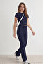 Navy Fitted/Body-Hugging Stretchy Knitted Top and Bottom Set TWOSS25AU00053