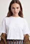Beyaz %100 Kalın Pamuklu Crop Bisiklet Yaka Örme T-Shirt TWOSS23TS00038 - 2