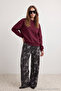 Bordo Oversize/Rahat Kesim Basic Bisiklet Yaka Kalın/İçi polarlı Örme Sweatshirt TWOAW24SW00102