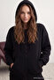 Siyah Oversize/Rahat Kesim Basic Kapuşonlu Kalın İçi Polarlı Örme Sweatshirt TWOAW24SW00188 - 3