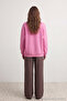 Pembe Oversize/Rahat Kesim Basic Bisiklet Yaka Kalın/İçi polarlı Örme Sweatshirt TWOAW24SW00102 - 5