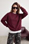 Bordo Oversize/Rahat Kesim Basic Bisiklet Yaka Kalın/İçi polarlı Örme Sweatshirt TWOAW24SW00102 - 3