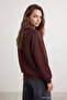 Koyu Kahverengi Relaxed/Rahat Kalıp Basic Reglan Kol Bisiklet Yaka Örme Sweatshirt TWOAW24SW00104 - 5