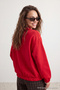 Kırmızı Fermuarlı Oversize/Geniş Kalıp Kalın İçi Polarlı Örme Hırka/Sweatshirt TWOAW25SW00122 - 4