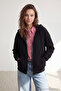 Siyah Oversize/Rahat Kesim Basic Kapuşonlu Kalın İçi Polarlı Örme Sweatshirt TWOAW24SW00188 - 2