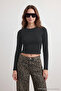 Siyah-Antrasit İkili Paket Crop/Kısa Fitted/Vücuda Oturan Örme Bluz TWOAW25BZ00061 - 5