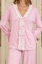 Powder Pink Lace & Bow Detail V-Neck Ruffle Long Sleeve Women's Pajama Set - 4