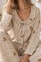 Beige Gingham Teddy Bear Patterned Ruffle Collar Tie Detail Long Sleeve Viscose Woven Pajama Set - 2