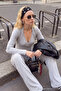 Gray Melange Fitted/V-Neck 2-Piece Blouse Twoaw27Bz00339 - 3