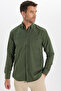 Men's regular fit classic cut oxford texture button-down collar khaki shirt with pockets and embroidery - 5