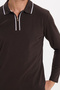 Men's slim fit 100% cotton long sleeve zip-up brown polo collar sweatshirt - 5