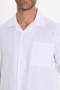 Men's Relax Fit Comfortable Cut Oversized 100% Cotton Linen Texture Apaş Collar White Shirt - 6