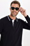 Men's Slim Fit 100% Cotton Long Sleeve Black Polo Collar Sweatshirt - 4