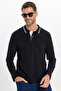 Men's Slim Fit 100% Cotton Long Sleeve Black Polo Collar Sweatshirt - 3
