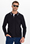 Men's Slim Fit 100% Cotton Long Sleeve Black Polo Collar Sweatshirt