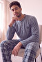 Smoked Plaid Patterned Fleece Men's Pajama Set