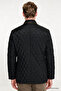 Men's Black Windproof Standard Fit Regular Cut Stand Collar Overcoat with Side Pockets - 9