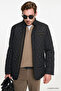 Men's Black Windproof Standard Fit Regular Cut Stand Collar Overcoat with Side Pockets - 5