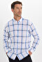 Men's Classic Fit Regular Fit Long Sleeve 100% Cotton Linen Texture Plaid Buttoned Lapel White Shirt - 6
