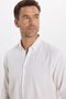 Men's Regular Fit Comfortable Cut 100% Cotton Linen Effect Plain Ecru Shirt with Folded Sleeves - 7
