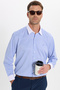 Regular Fit Comfortable Cut Embroidery Detailed Long Sleeve Cotton Striped Blue Men's Shirt - 4