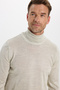 Men's Slim Fit Full Turtleneck Plain Wool Gray Knitwear Sweater - 6