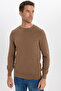 Men's Standard Fit Regular Cut Crew Neck Honeycomb Patterned Dark Mink Sweater - 6